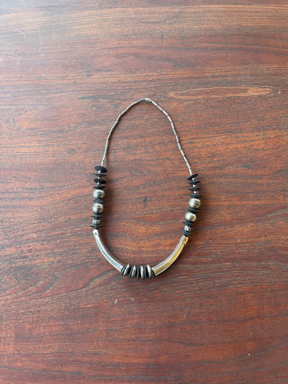 Antique African Tuareg Berber Tribal Ebony Wood Disc Silver Beaded Necklace - Picture 6 of 7